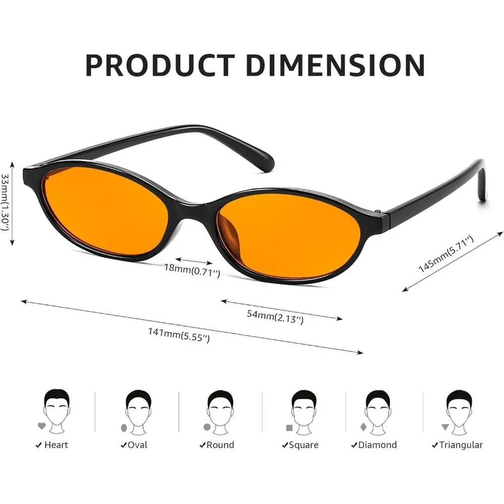 Women's Oval Sunglasses Eye Narrow Trendy plastic frames Sunnies Shades
